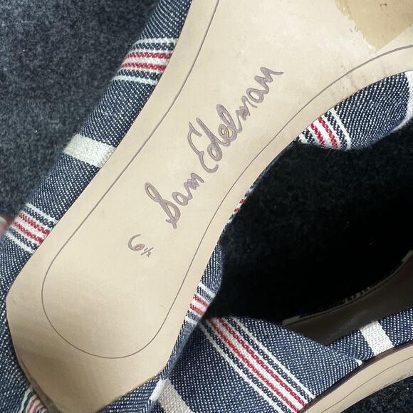 Women’s Sam Edelman Heels 6.5 Denim Stripe USA America Flag Patriotic - Picture 6 of 7